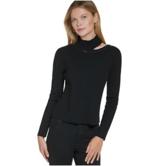 Calvin Klein Mock Cutout Neck Sequin Long Sleeve Sweater US Women's S - Picture 1 of 9